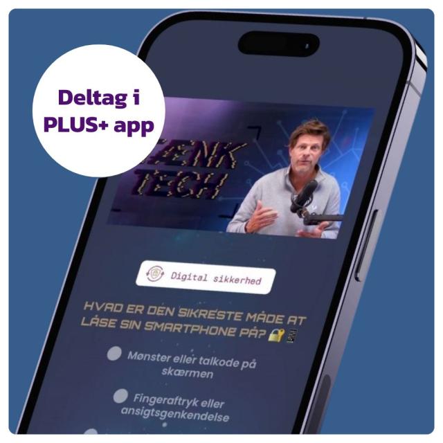 Smartphone med spil i PLUS+ app med konkurrence om en Google Pixel 10 Pro smartphone